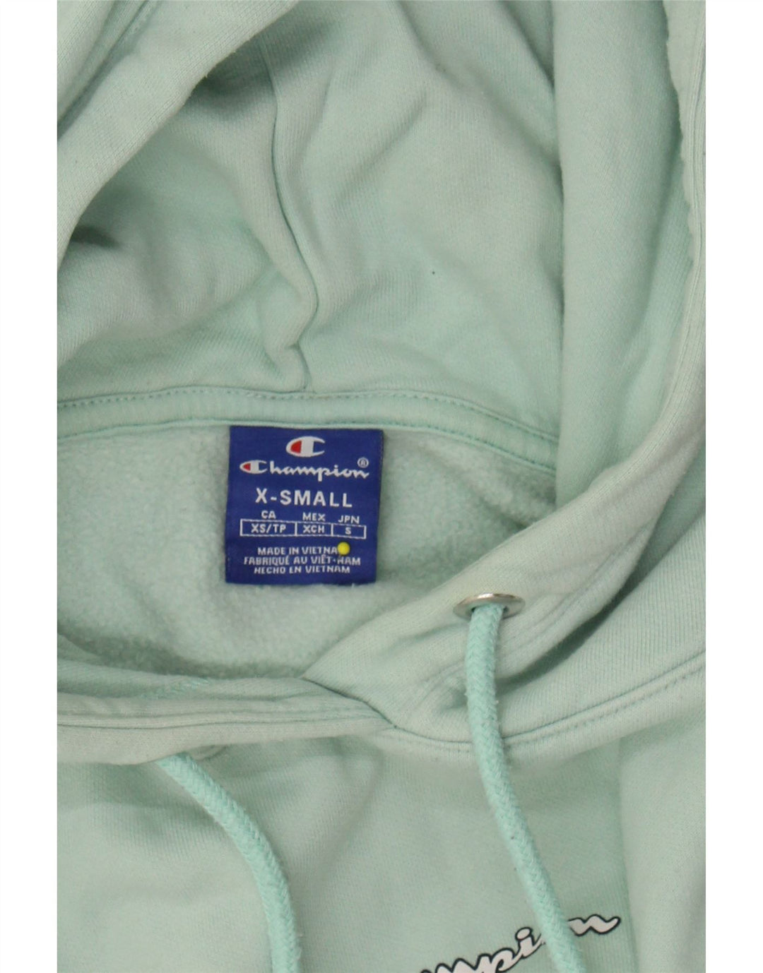 CHAMPION Womens Graphic Oversized Hoodie Jumper UK 6 XS Green Cotton Vintage Champion and Second-Hand Champion from Messina Hembry 