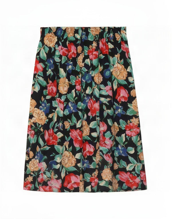 Saia plissada feminina vintage W32 grande floral preta