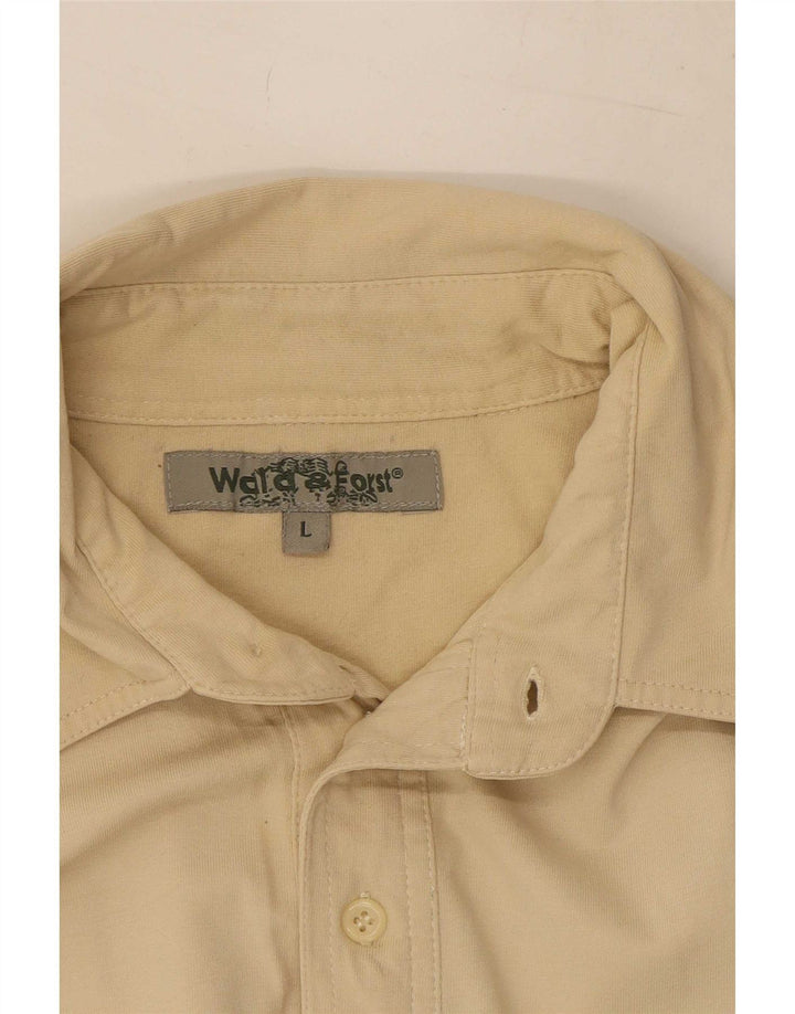 Pulôver militar vintage masculino de manga curta camisa grande bege