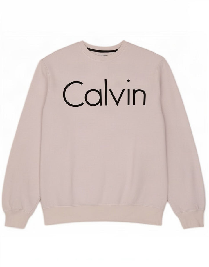 Calvin Klein moletom gráfico masculino jumper médio algodão branco