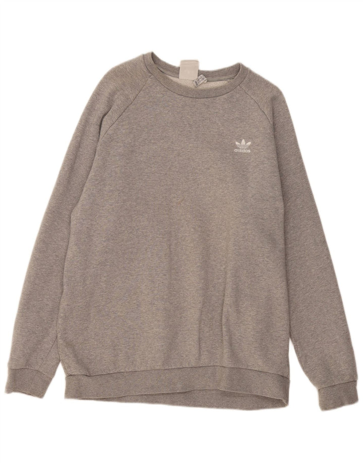 ADIDAS Mens moletom jumper grande algodão manchado cinza