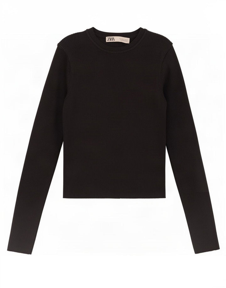 Top feminino Zara de manga comprida UK 8 pequeno preto viscose