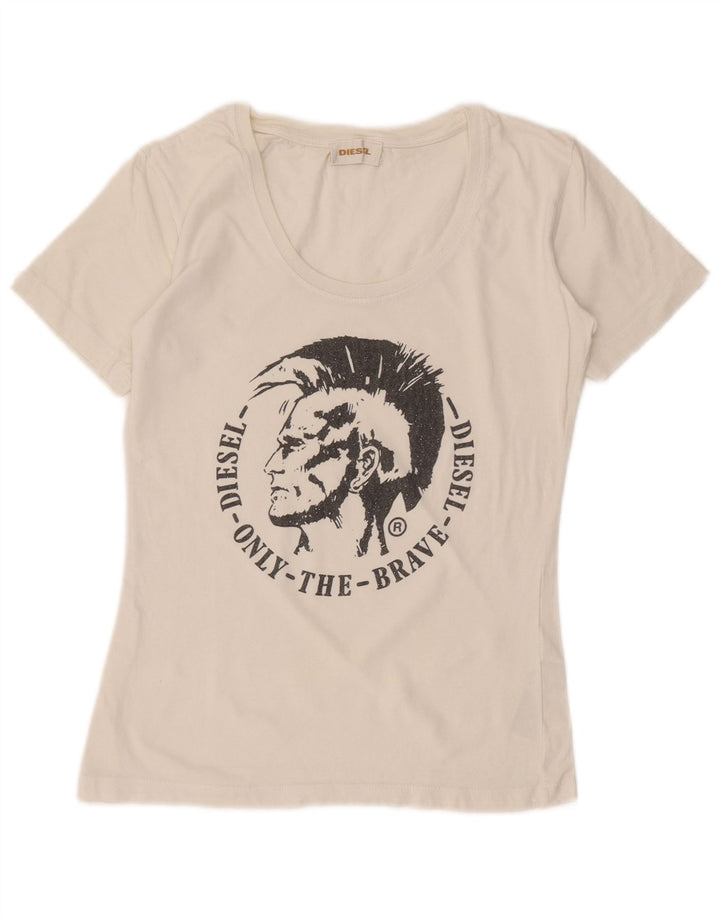 Camiseta feminina Diesel Crop Graphic Top UK 12 Médio Off White Algodão