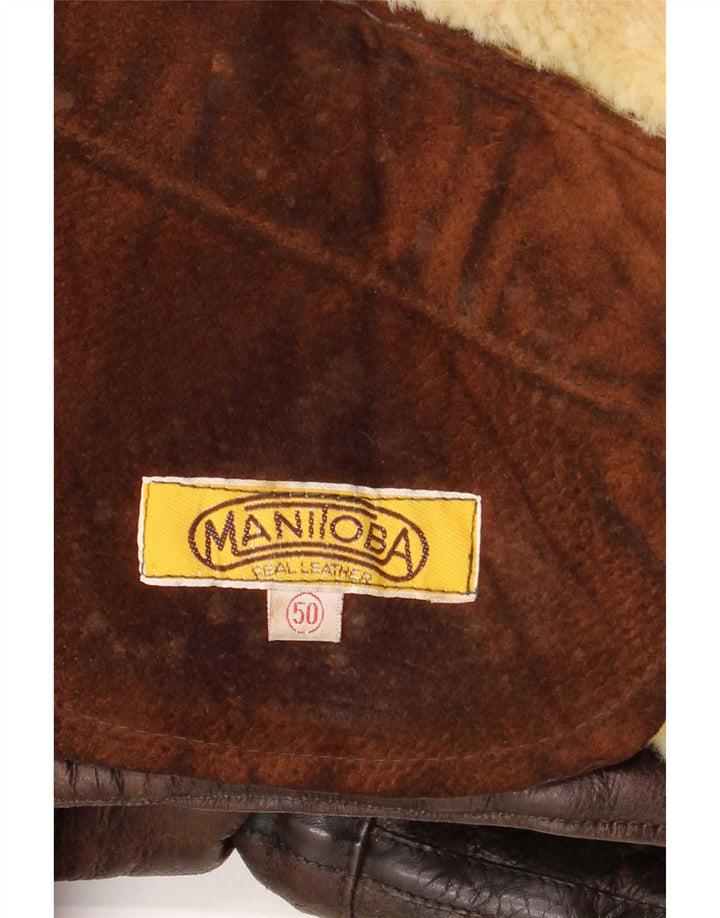 Sobretudo masculino vintage de shearling IT 50 grande couro marrom