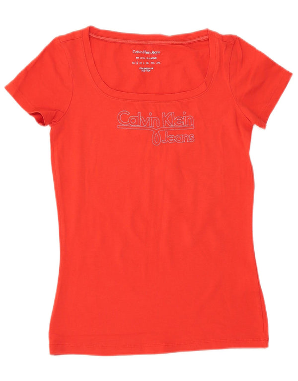 Camiseta feminina CALVIN KLEIN JEANS com estampa gráfica Reino Unido 8 pequeno algodão vermelho