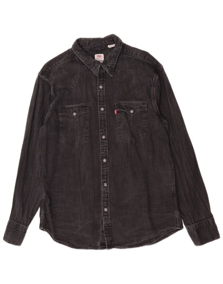 Camisa jeans masculina padrão Levi's grande algodão cinza