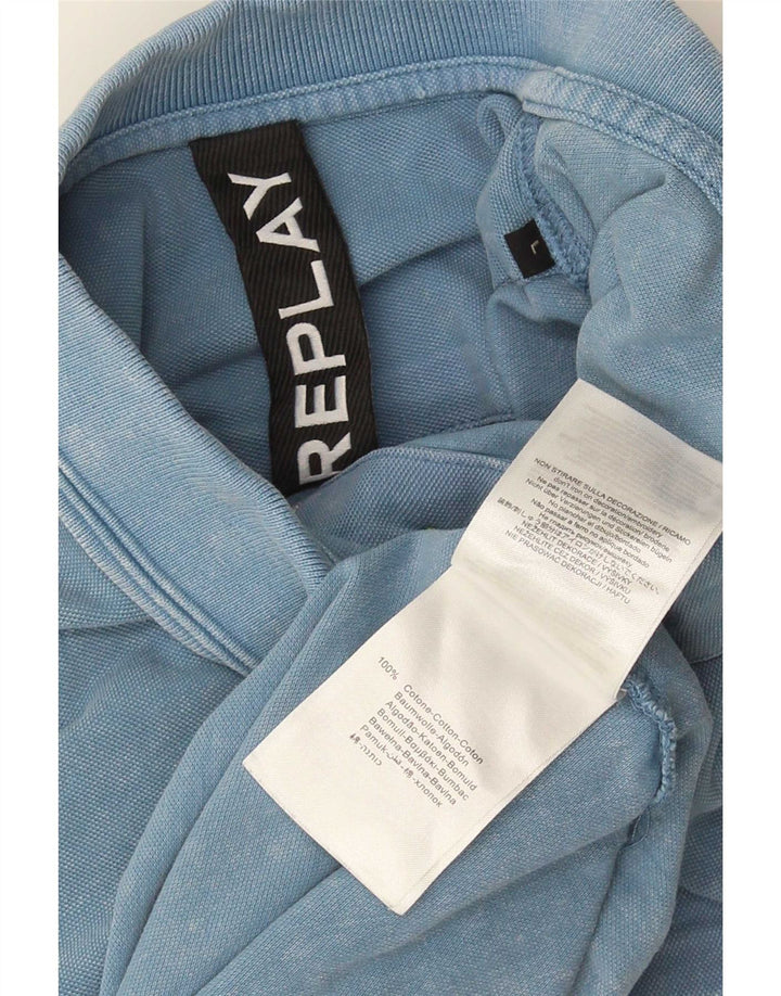 Camisa polo masculina Replay grande algodão azul