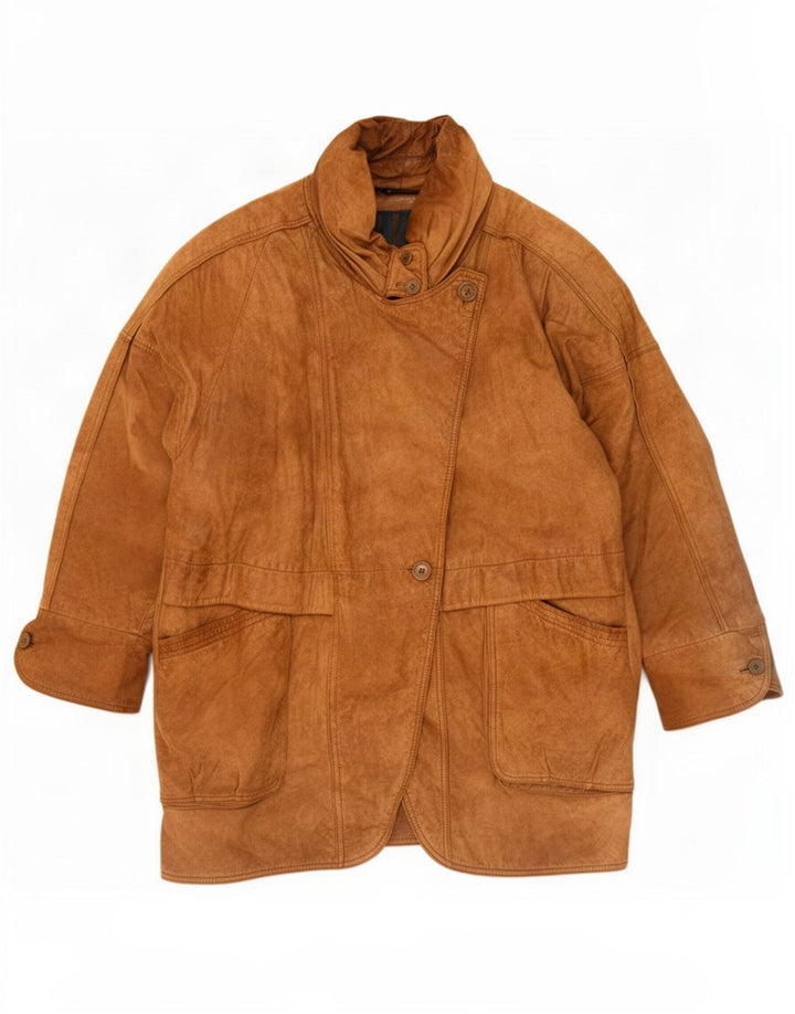 Casaco de couro grande feminino Montes UK 18 XL marrom