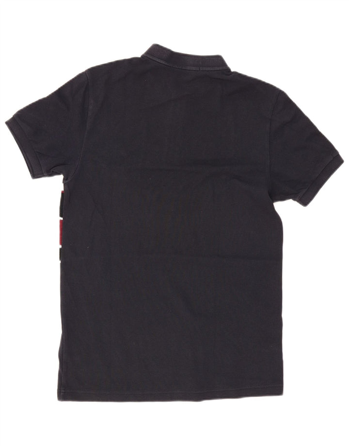 Camisa polo masculina Fred Perry pequena azul marinho de algodão colorblock