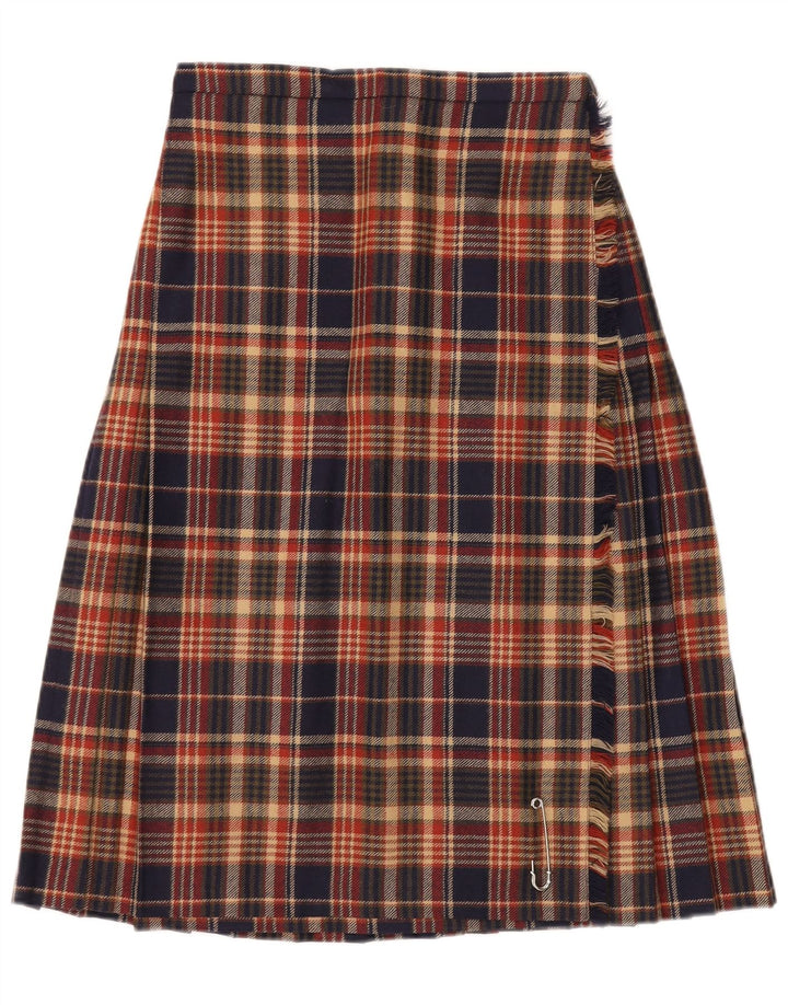 Saia feminina vintage UK 12 médio W27 lã virgem xadrez multicolorida