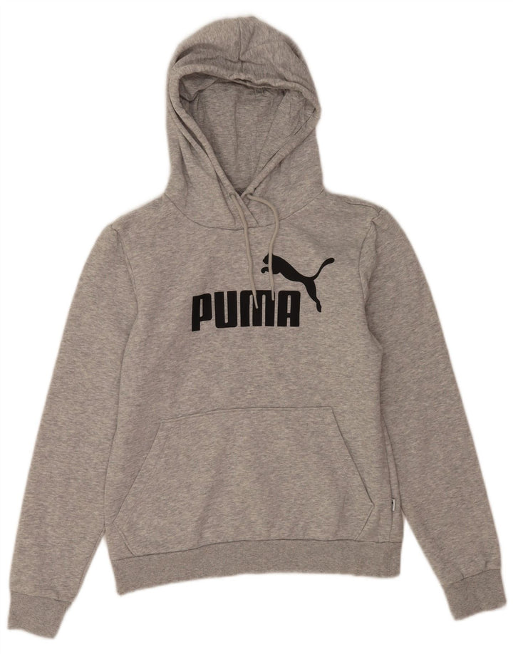 Puma feminino gráfico moletom com capuz UK 12 poliéster manchado cinza médio
