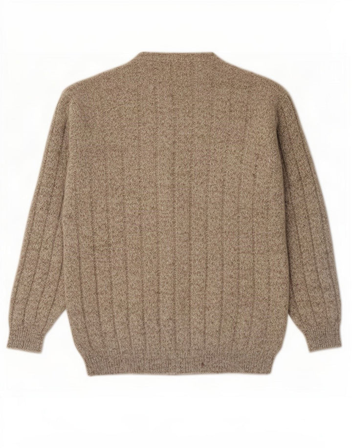 Suéter vintage masculino com gola redonda, grande lã manchada marrom