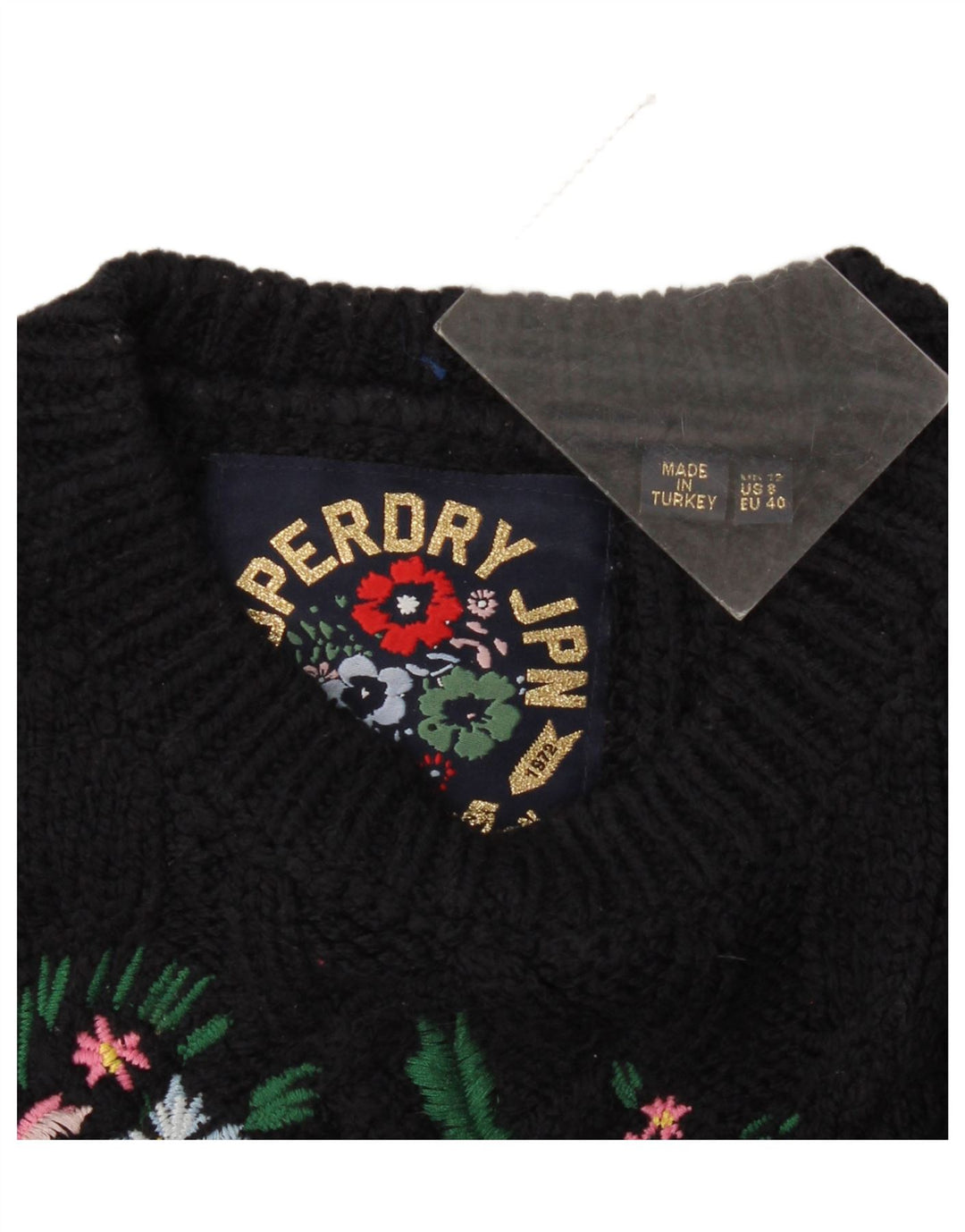 Suéter feminino Superdry com gola redonda e gola redonda, tamanho médio, azul marinho