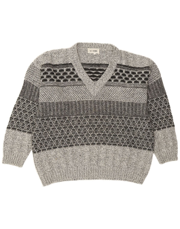 Suéter masculino vintage com decote em V IT 54 XL cinza geométrico acrílico