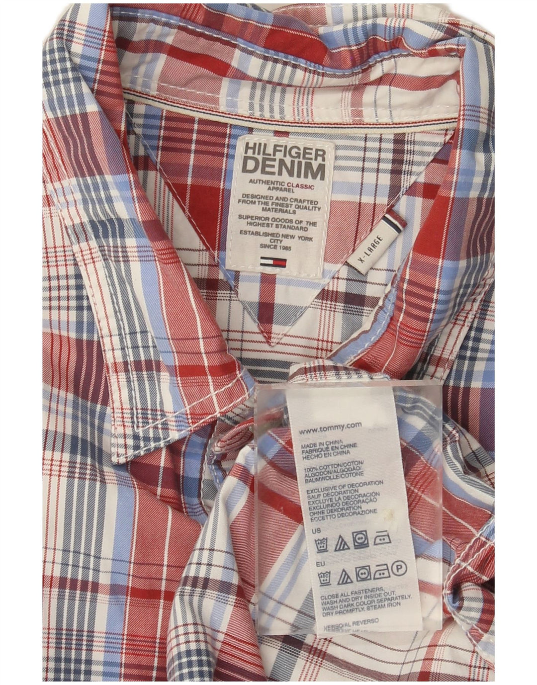 Camisa masculina Slim Fit Tommy Hilfiger XL de algodão xadrez multicolorido