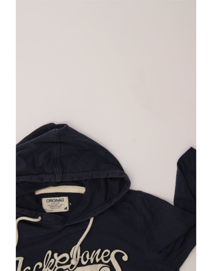 JACK & JONES Mens Graphic Hoodie Jumper Medium Navy Blue Cotton Vintage Jack & Jones and Second-Hand Jack & Jones from Messina Hembry 