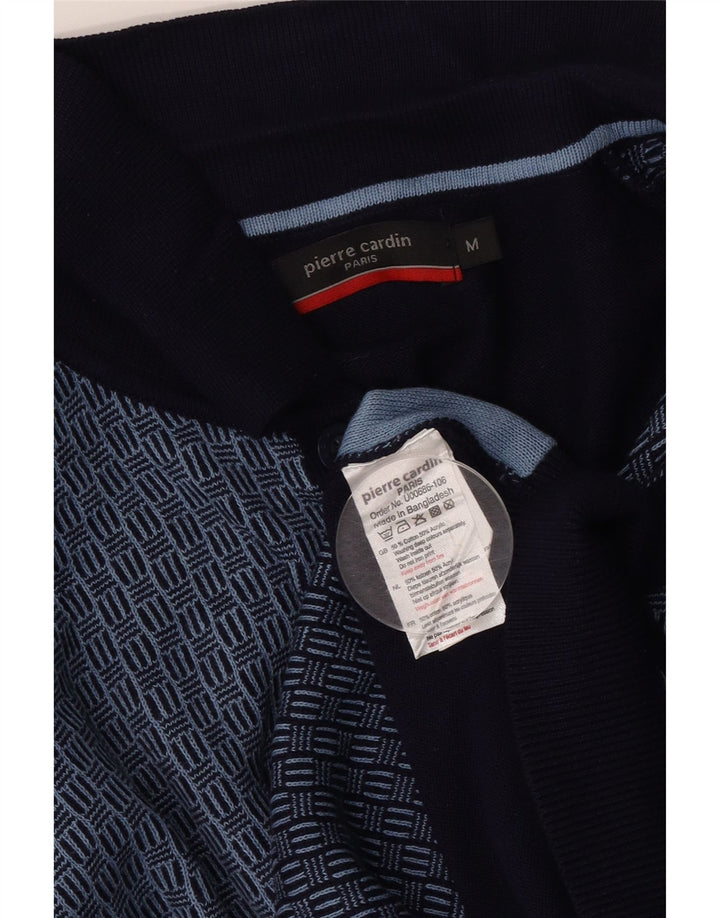 Pierre Cardin Camisa masculina de malha de manga curta média azul marinho geométrica
