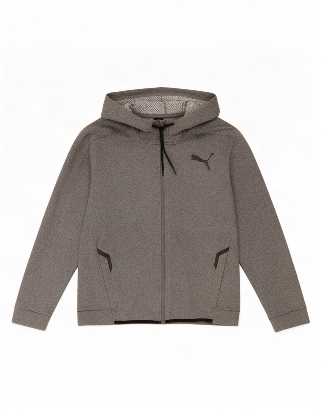 Suéter masculino Puma com capuz e zíper grande poliéster manchado cinza