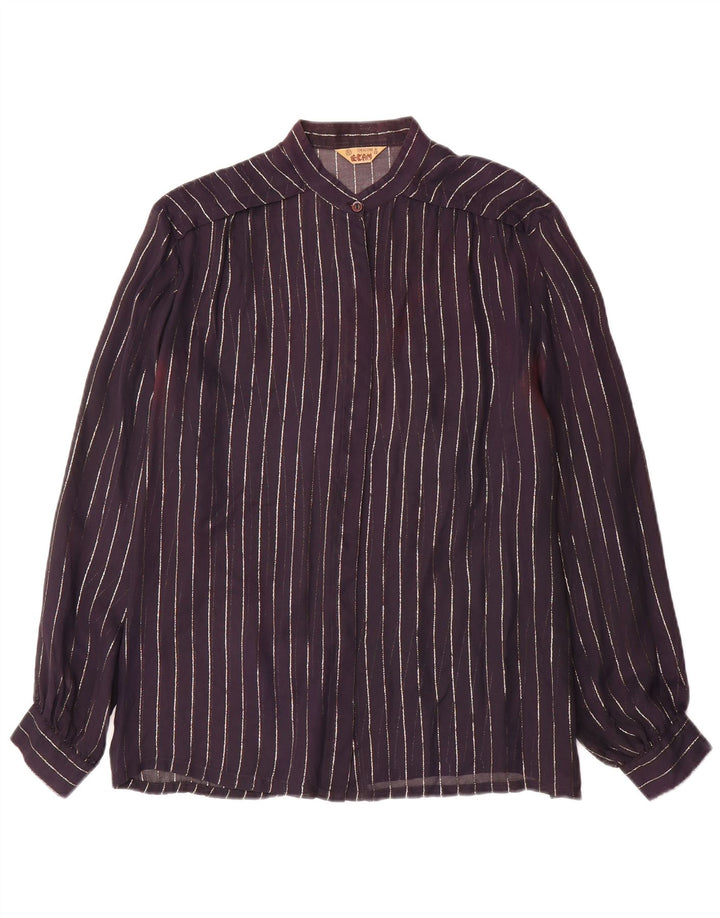 Blusa feminina vintage IT 46 grande risca de giz azul marinho
