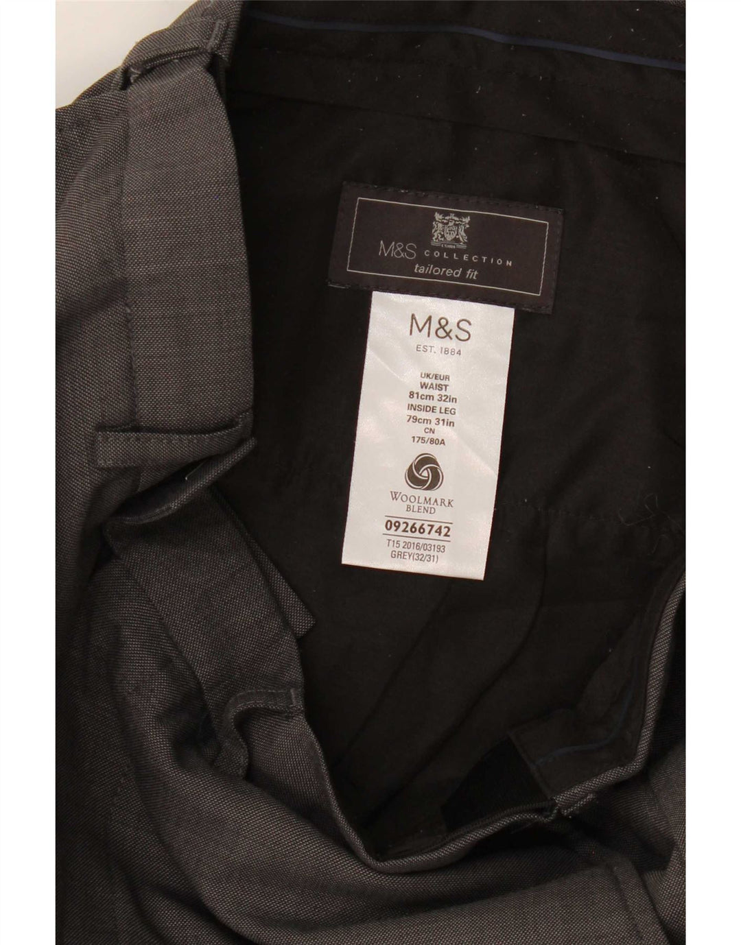Calça masculina de terno reto Marks & Spencer sob medida W32 L26 lã cinza