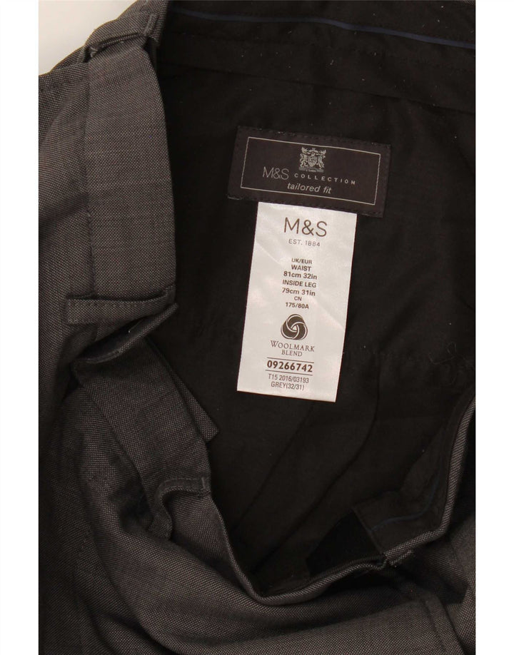 Calça masculina de terno reto Marks & Spencer sob medida W32 L26 lã cinza