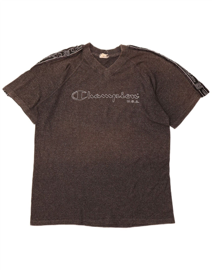 CAMPEÃO Camiseta masculina gráfica Top XL cinza colorblock algodão