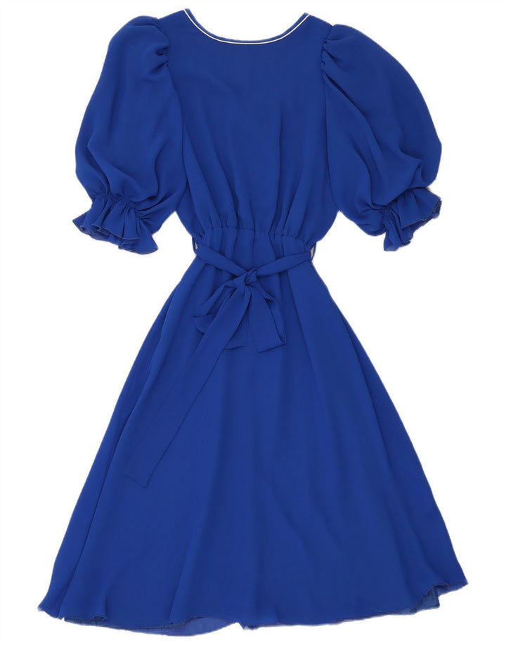 Vestido vintage feminino evasê IT 40 pequeno azul poliéster