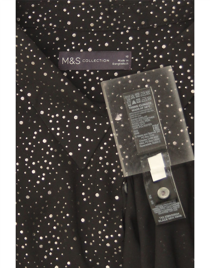 Blusa feminina Marks & Spencer grande tamanho Reino Unido 18 XL preta manchada