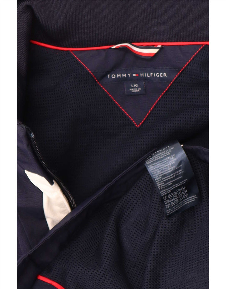 Jaqueta de chuva feminina Tommy Hilfiger UK 14 grande azul marinho colorblock nylon