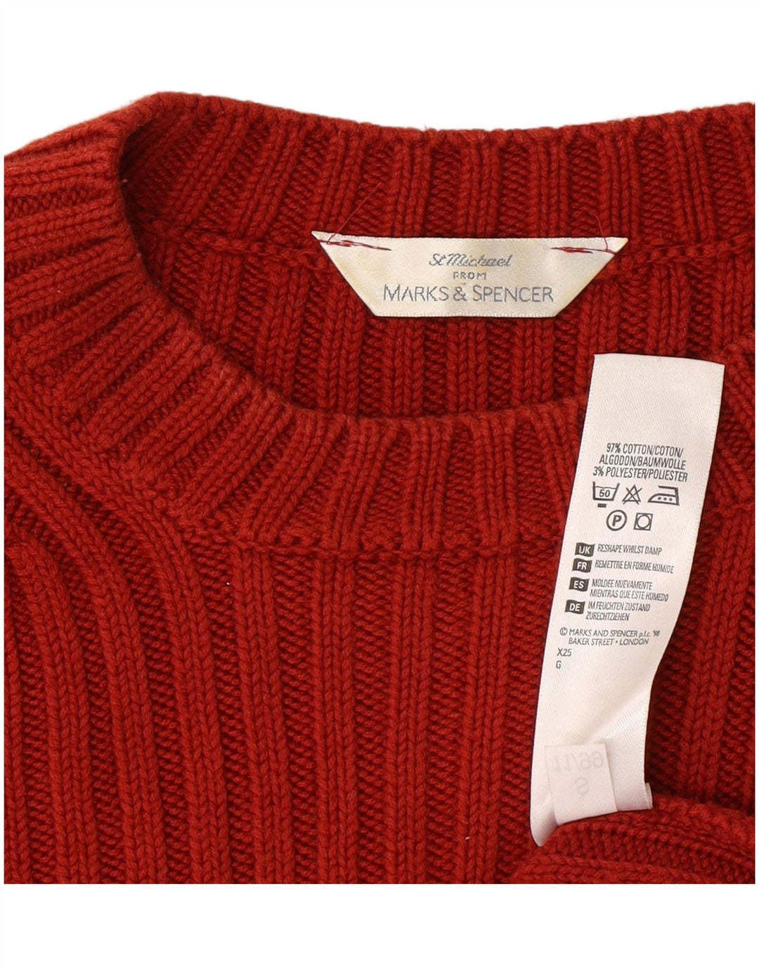 Suéter masculino Marks & Spencer St. Michael com gola redonda, grande vermelho clássico