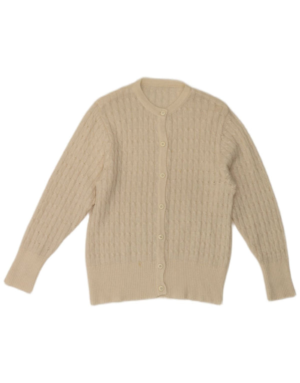 Suéter Cardigan Feminino Vintage UK 10 Pequeno Branco