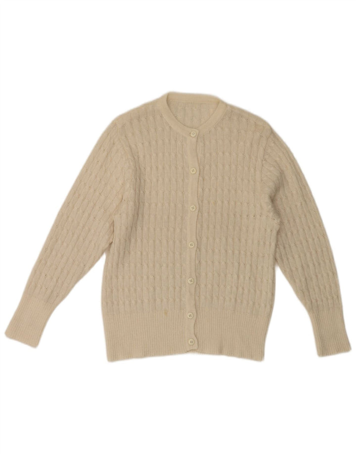 Suéter Cardigan Feminino Vintage UK 10 Pequeno Branco