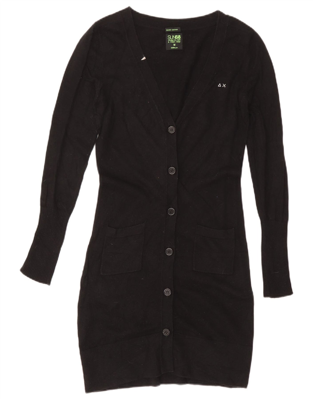 Suéter cardigã feminino Sun68 Longline Reino Unido 12 algodão preto médio