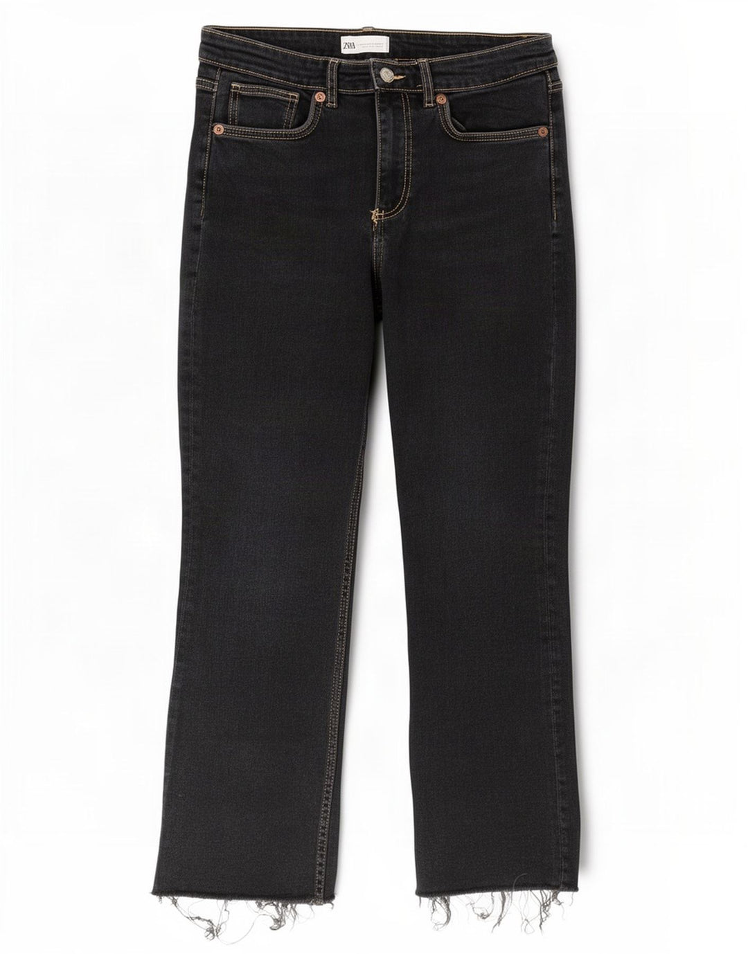 Zara Calça Jeans Feminina Crop Bootcut EU 42 Grande W32 L26 Preto