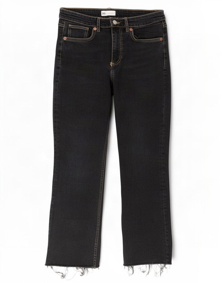 Zara Calça Jeans Feminina Crop Bootcut EU 42 Grande W32 L26 Preto