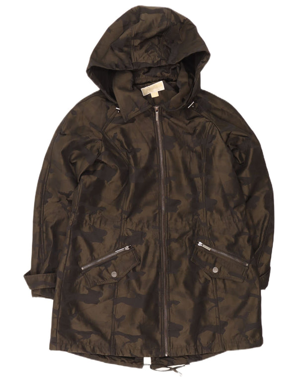 Jaqueta parka feminina com capuz Michael Kors Reino Unido 18 XL camuflagem cáqui poliéster