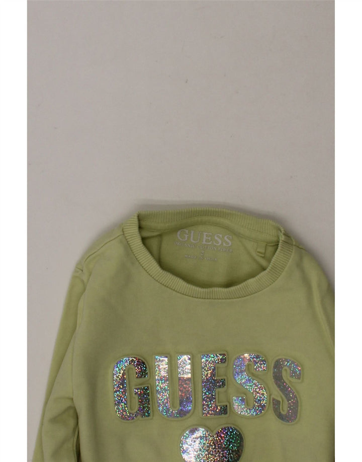 GUESS Girls Graphic Sweatshirt Jumper 2-3 Years Green Cotton Vintage Guess and Second-Hand Guess from Messina Hembry 