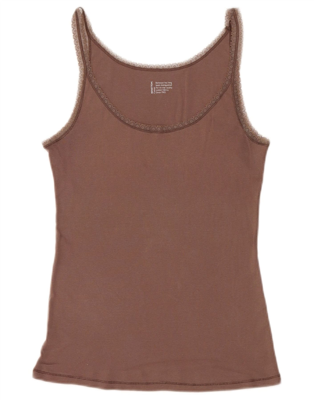 Top cami feminino BENETTON Reino Unido 14 grande algodão marrom