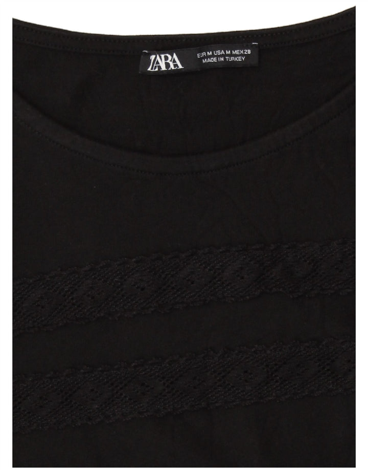 Zara Womens Crop Top UK 12 Médio Preto Geométrico