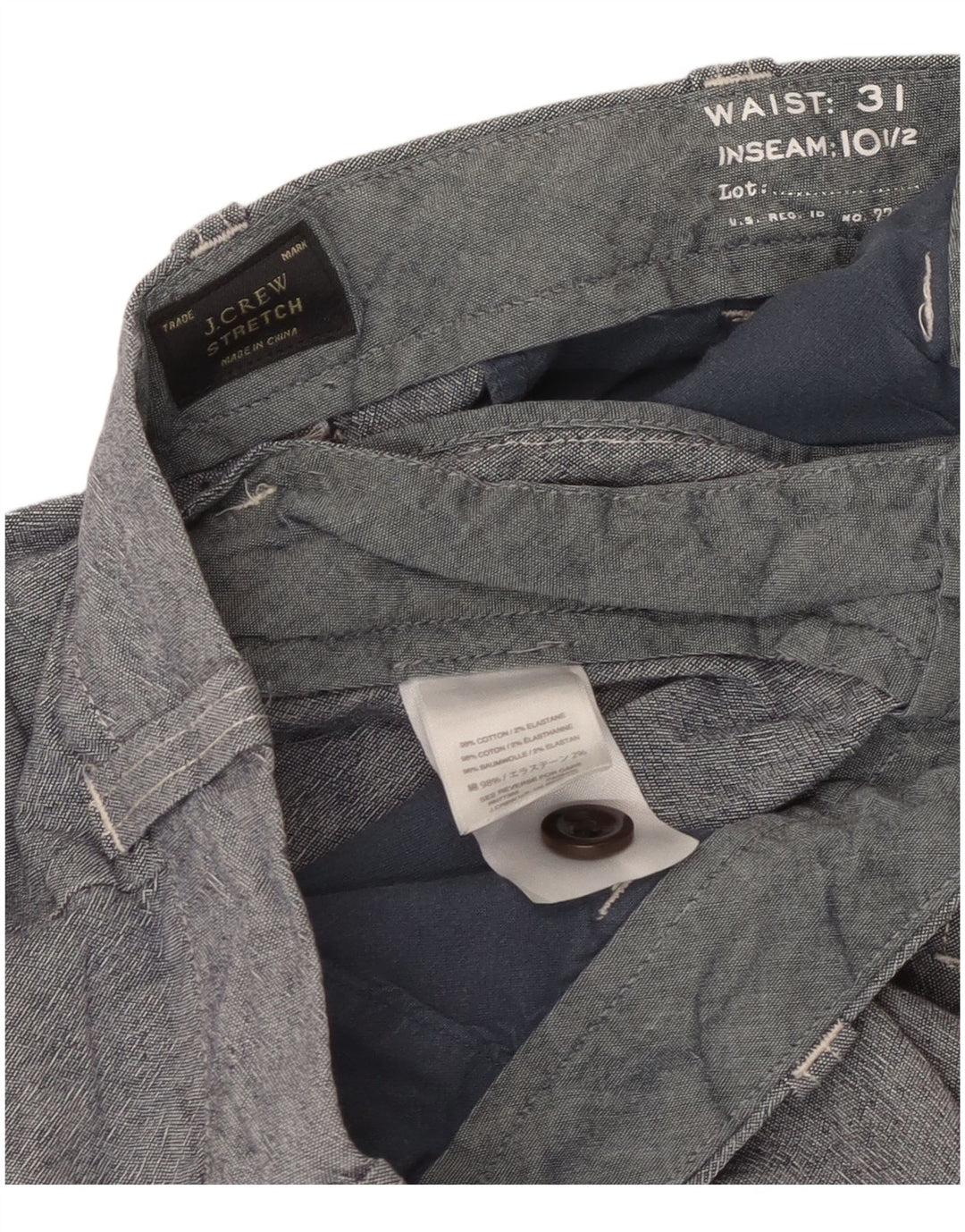 J. Crew Mens Chino Shorts W31 Algodão Azul Médio