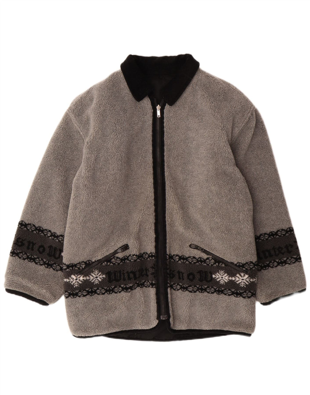 Jaqueta masculina de lã reversível gráfica VINTAGE UK 38 cinza médio Fair Isle