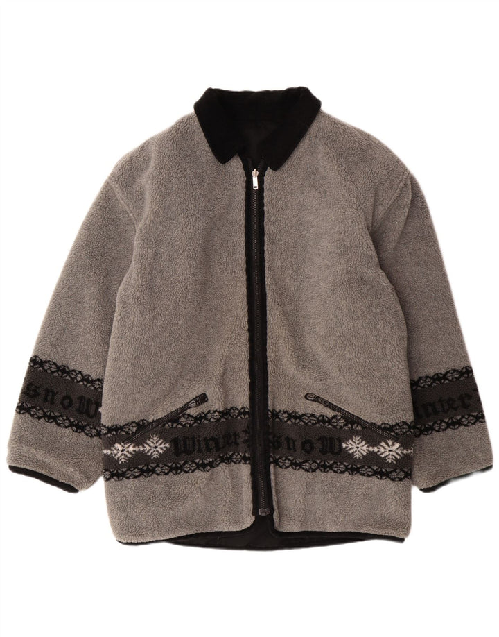 Jaqueta masculina de lã reversível gráfica VINTAGE UK 38 cinza médio Fair Isle