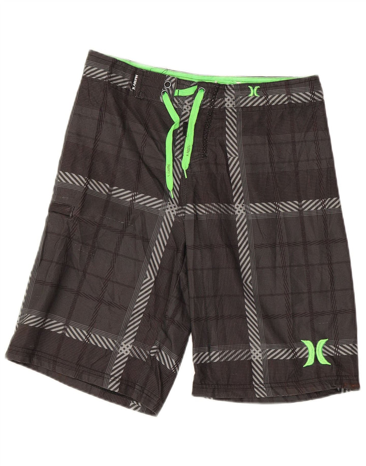 Shorts de natação feminino HURLEY UK 12 poliéster xadrez cinza médio