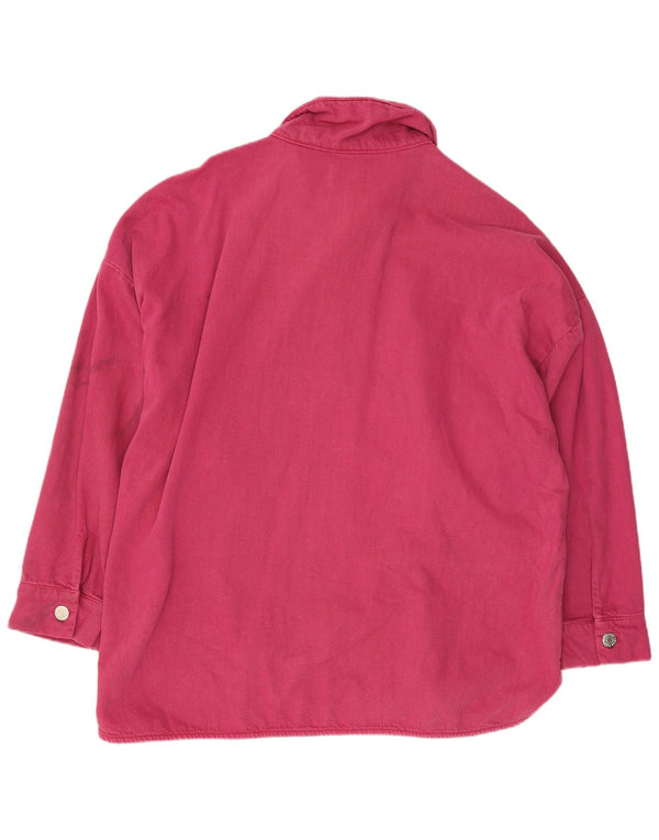 Camisa jeans feminina Zara Reino Unido 16 grande algodão rosa