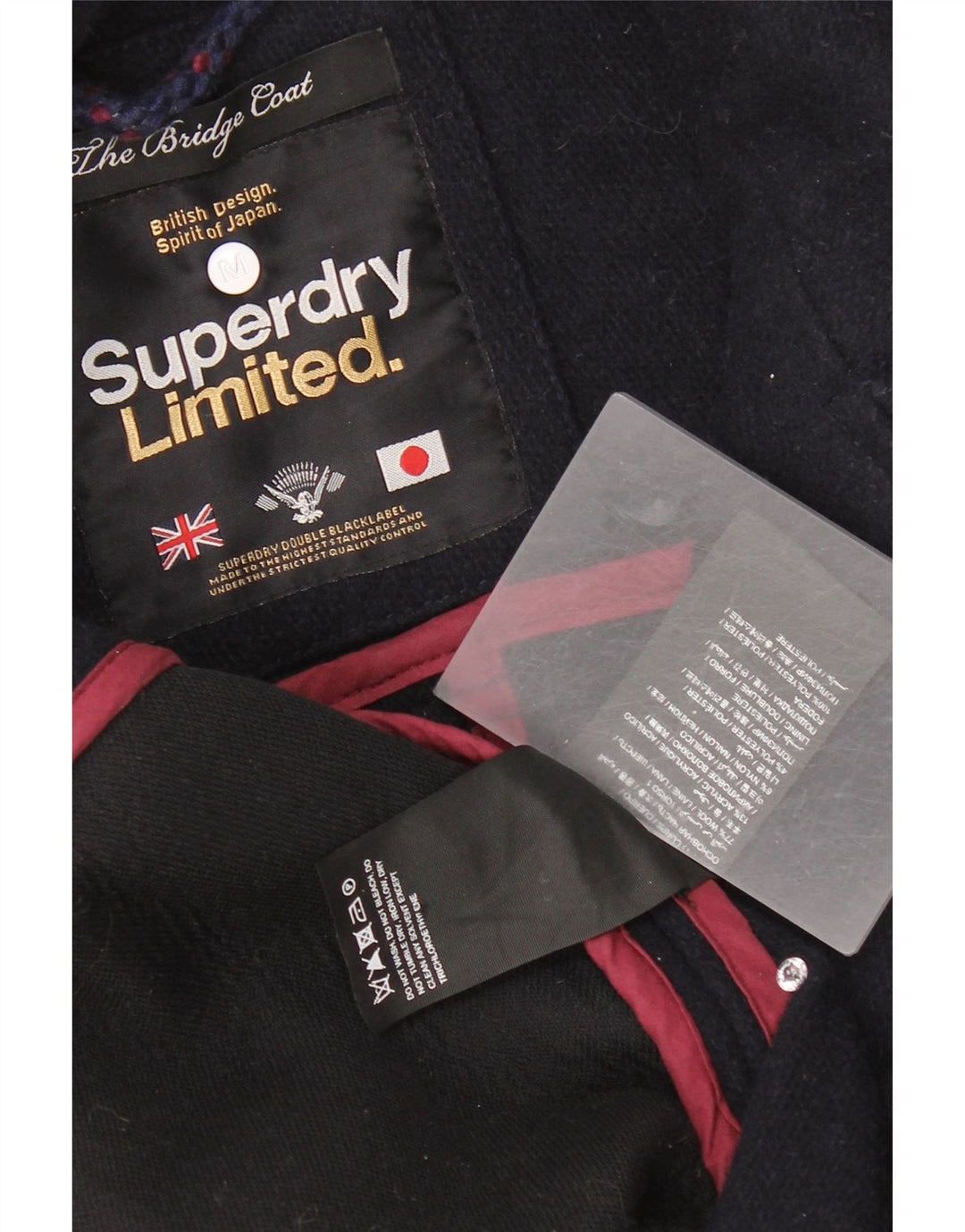 Casaco feminino Superdry com peito duplo Reino Unido 12 lã azul marinho médio