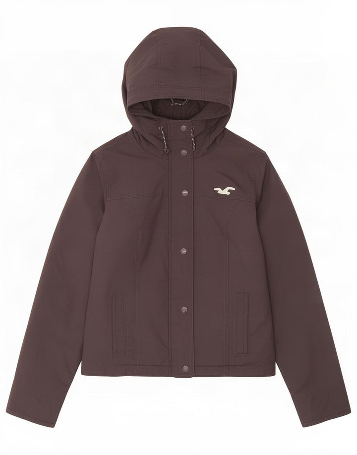 Jaqueta bomber feminina com capuz Hollister Reino Unido 14 poliéster cinza médio
