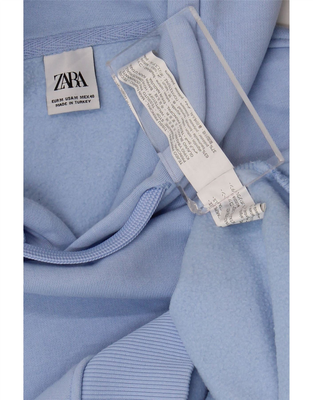 Zara Mens Hoodie Jumper Médio Algodão Azul