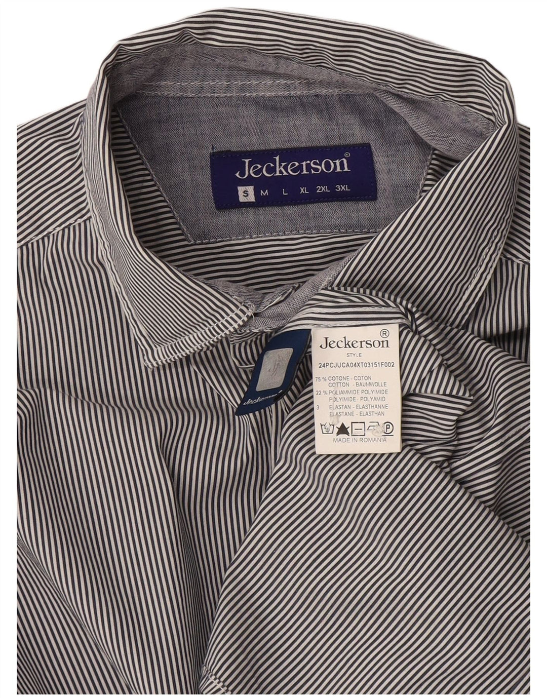Camisa masculina Jeckerson pequena listrada azul de algodão