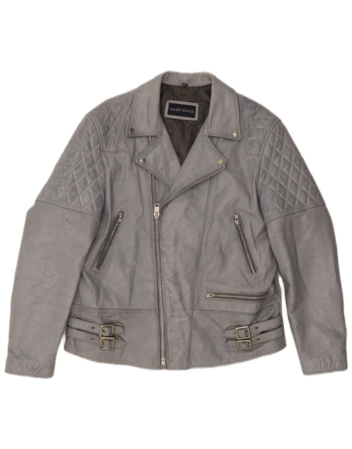 Jaqueta de couro para motociclista feminina Smart Range Reino Unido 20 2XL couro azul