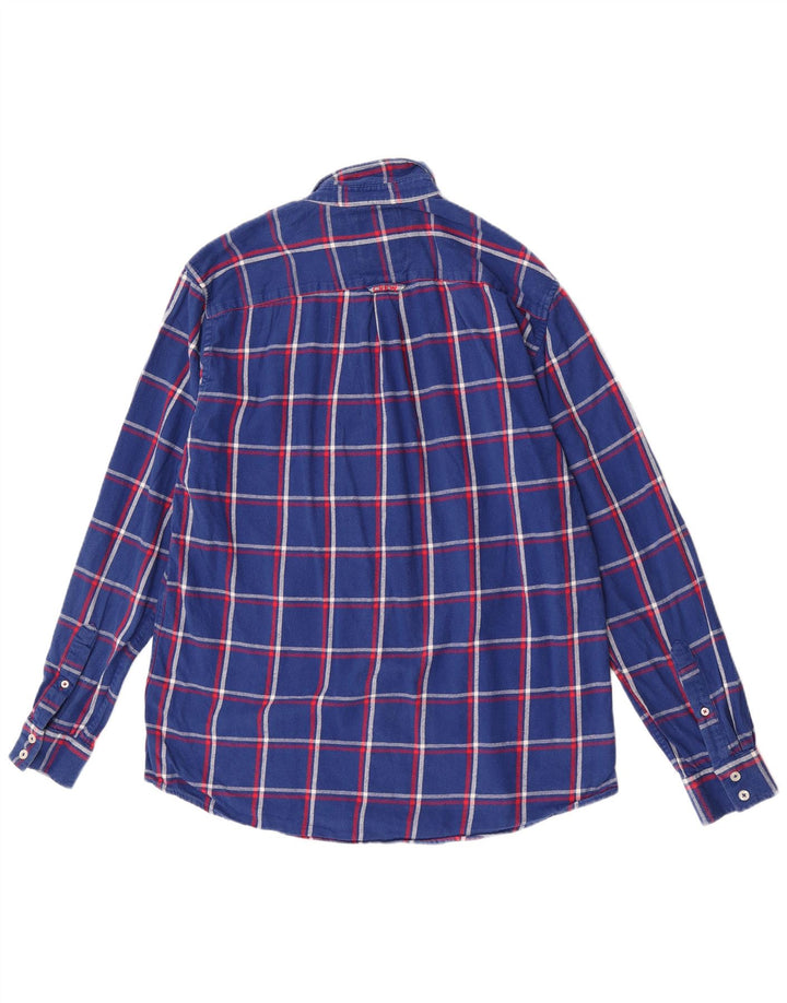 Camisa masculina de flanela de ajuste regular da Crew Clothing, algodão xadrez azul grande